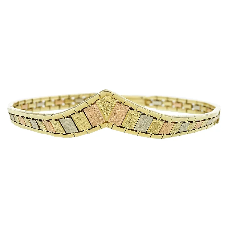 ladies-rustic-multi-strand-bracelets-Tri-Color 14K Gold Tapered V-Style Bracelet