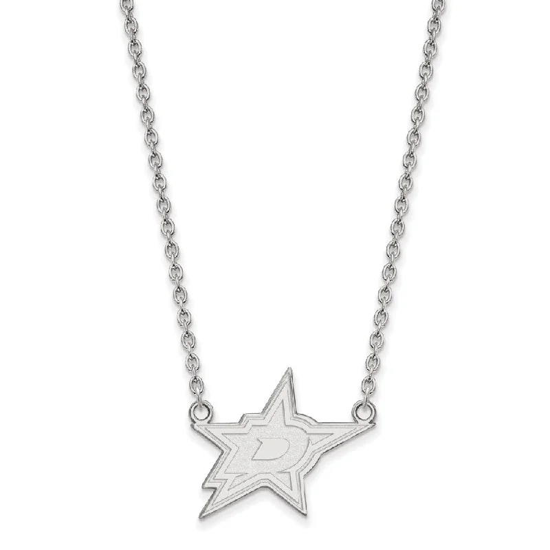 ladies-luxury-bar-pendant-necklaces-14k White Gold NHL Dallas Stars Large Necklace, 18 Inch