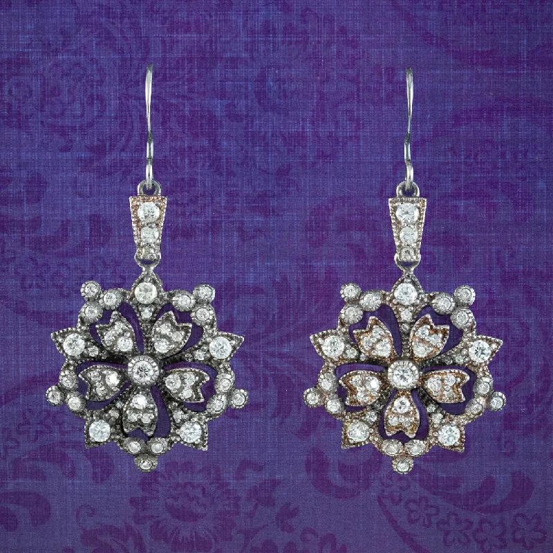 Ladies earrings funky elegance -Edwardian Style CZ Flower Earrings Sterling Silver