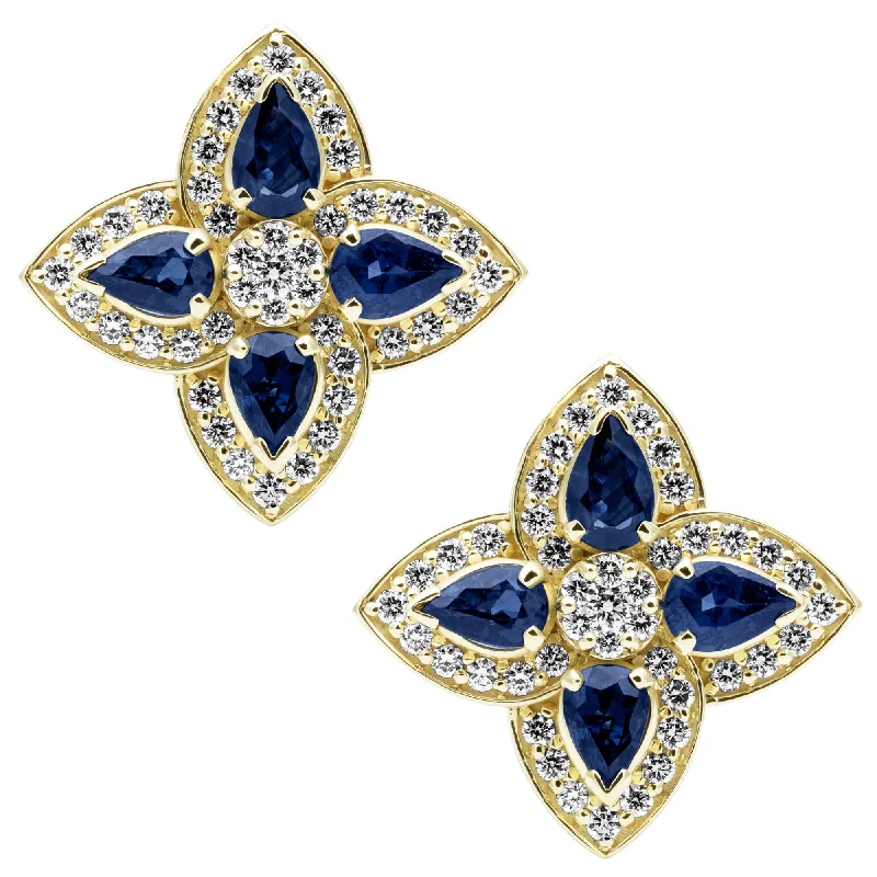 Ladies earrings for tropical vibes -Earrings - Blue Sapphire And Diamond