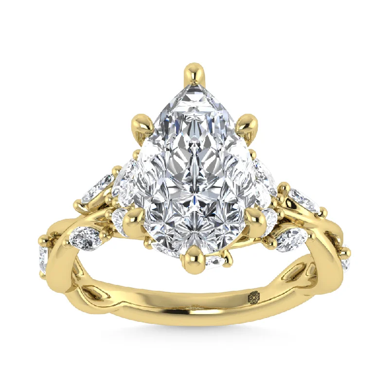 Ladies wedding rings for travel-inspired vows -14K Yellow Gold Lab Grown Diamond 3 1/2 Ct.Tw. Marquise and Pear Engagement Ring (Center 3 ct)