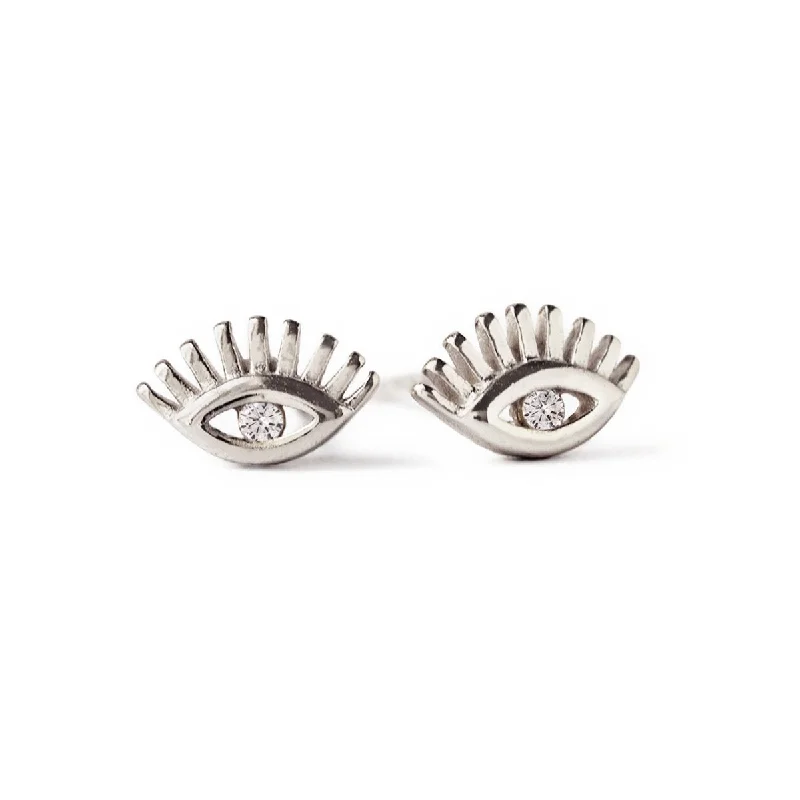 Ladies earrings etched shine -Hamsa Eye Stud Earrings