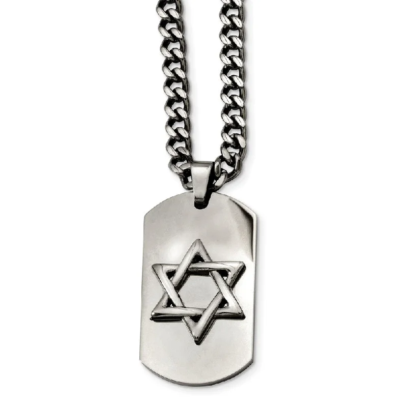 ladies-crystal-diamond-necklaces-Stainless Steel Star of David Dog Tag Necklace - 24 Inch