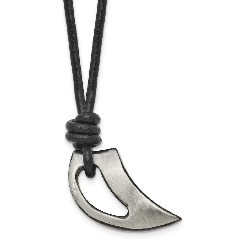 ladies-everyday-y-drop-necklaces-Black Plated Stainless Steel & Leather Brushed Claw Necklace, 20 Inch