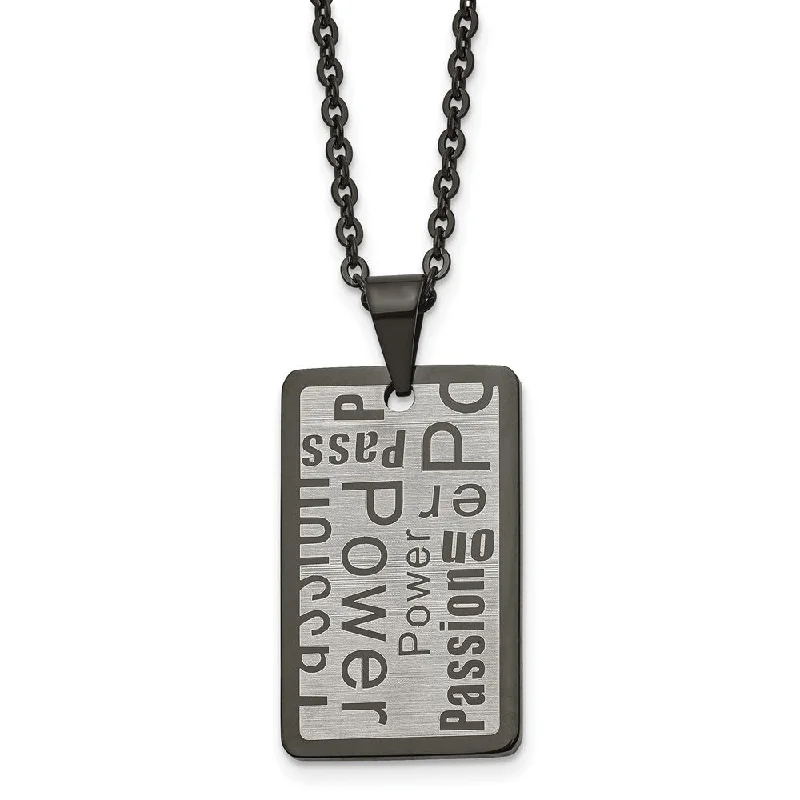 ladies-moon-box-chain-necklaces-Stainless Steel Black Plated & Brushed Dog Tag Necklace, 22 Inch