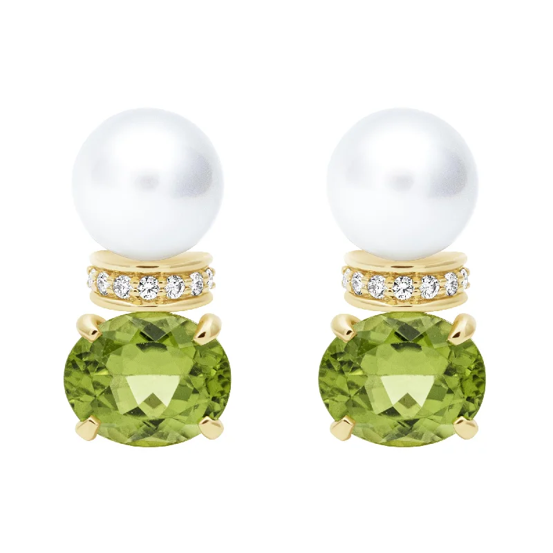 Ladies earrings for student vibes -Earrings - Southsea Pearl, Peridot And Diamond