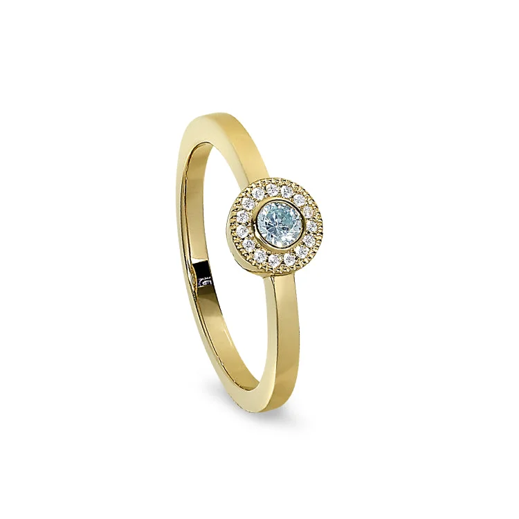 Ladies rings timeless elegance -Gold Finish Sterling Silver Micropave Round Simulated Aquamarine Ring with Simulated Diamonds Size 6