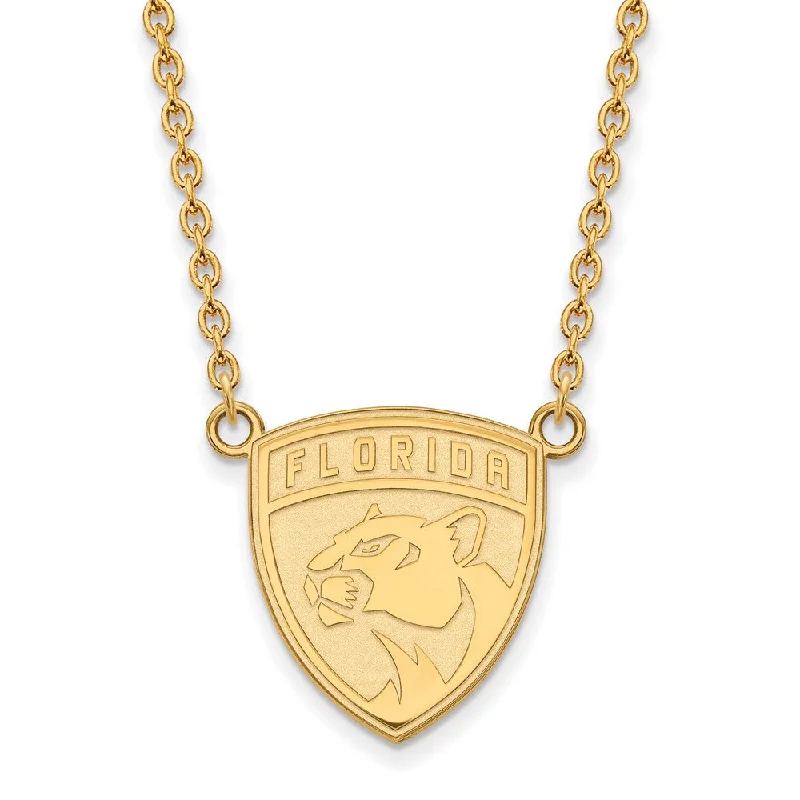 ladies-moon-y-drop-necklaces-SS 14k Yellow Gold Plated NHL Florida Panthers Large Necklace, 18 Inch