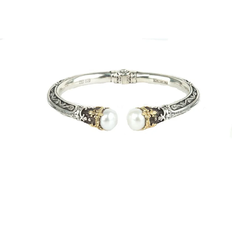 ladies-crystal-rose-gold-bracelets-Sterling Silver & 18K Gold Pearl Hinged Bracelet