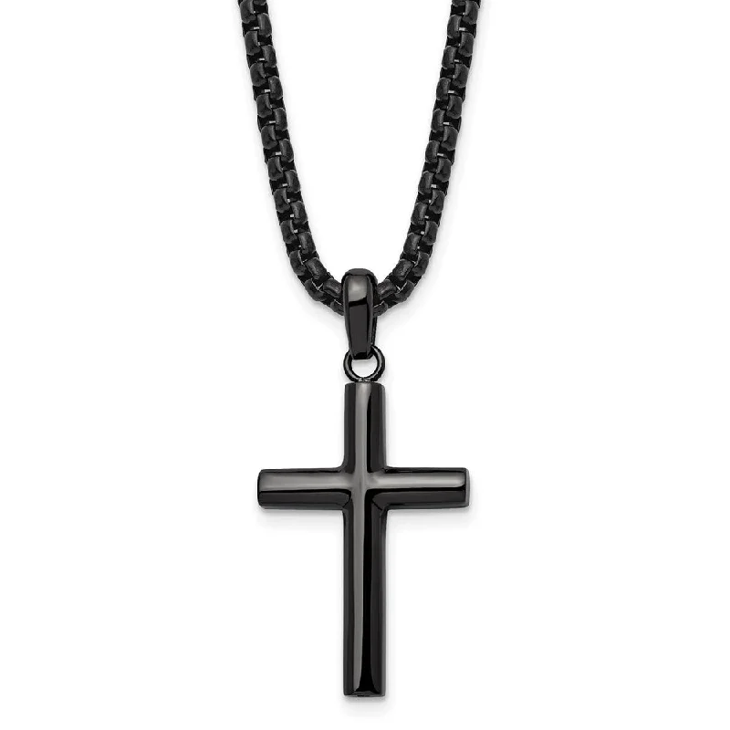 ladies-star-curb-chain-necklaces-Gunmetal Plated Stainless Steel Polished Domed Cross Necklace, 24 Inch