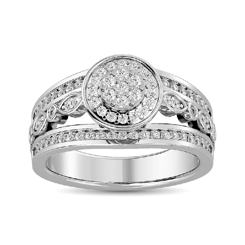 Ladies wedding rings with howl settings -Diamond Engagement Ring 1/2 ct tw in 10K White Gold