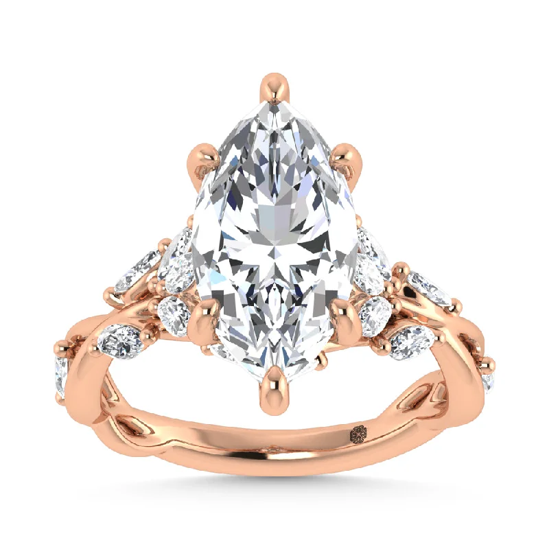 Ladies wedding rings for evening vows -14K Rose Gold Lab Grown Diamond 3 1/2 Ct.Tw. Marquise Engagement Ring (Center 3 ct)