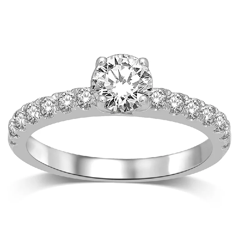 Ladies wedding rings stylish romance -14K White Gold 1 5/8 Ct.Tw.Diamond Halo Engagement Ring