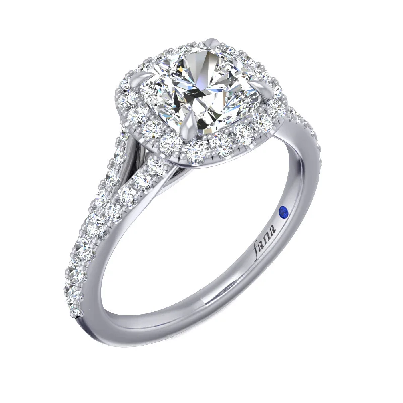 Ladies wedding rings for stage unions -Fana Subtle Split Band with Cushion Halo Engagement Ring