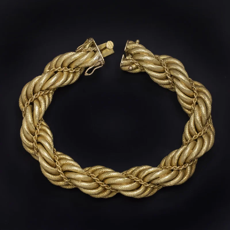 ladies-modern-leather-wrap-bracelets-VINTAGE TIFFANY & CO 18k YELLOW GOLD ROPE BRACELET 68 gram 14.5mm 1960s 1970s