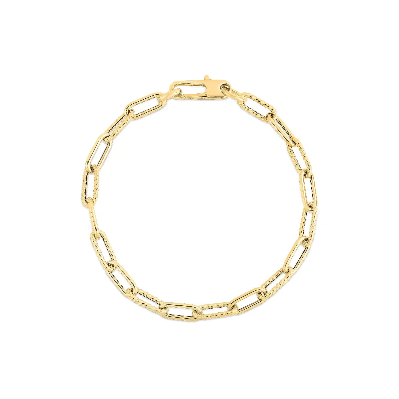 ladies-trendy-chain-link-bracelets-Alternating Paperclip Link 7" Bracelet in 18K Yellow Gold