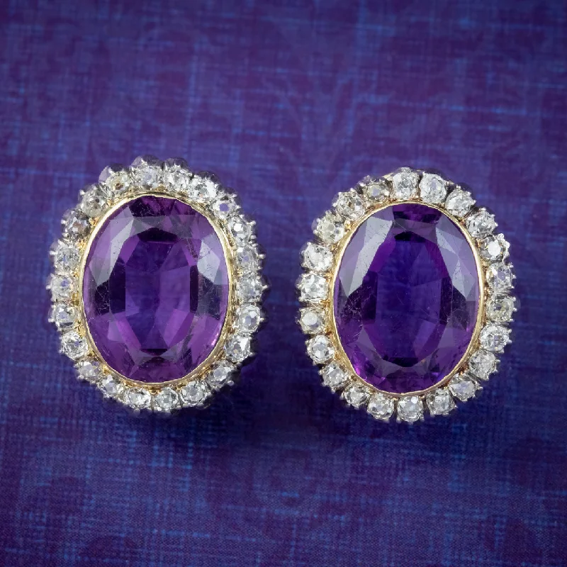 Ladies earrings for roam charm -Antique Victorian Amethyst Diamond Clip Earrings 5ct Amethysts