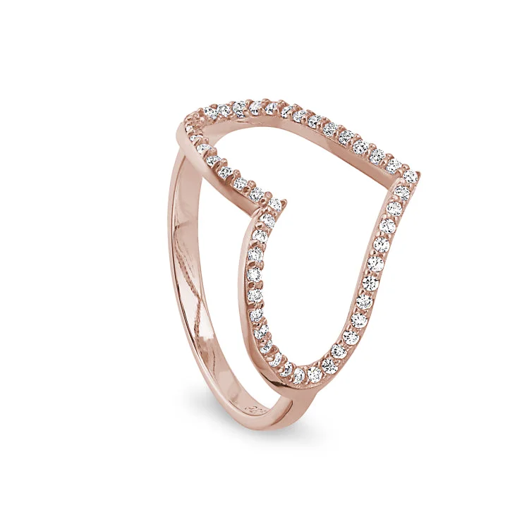 Ladies rings for blooming vibes -Rose Gold Finish Sterling Silver Micropave Open Heart Ring with Simulated Diamonds