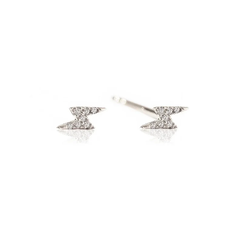 Ladies earrings with blaze shine -Tiny Diamond Lightning Bolt Stud Earrings