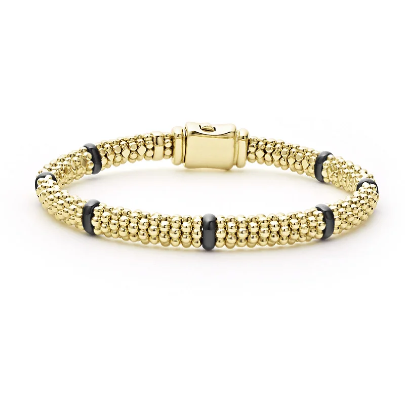 ladies-trendy-slider-bracelets-Five Ceramic Station Gold Rope Bracelet