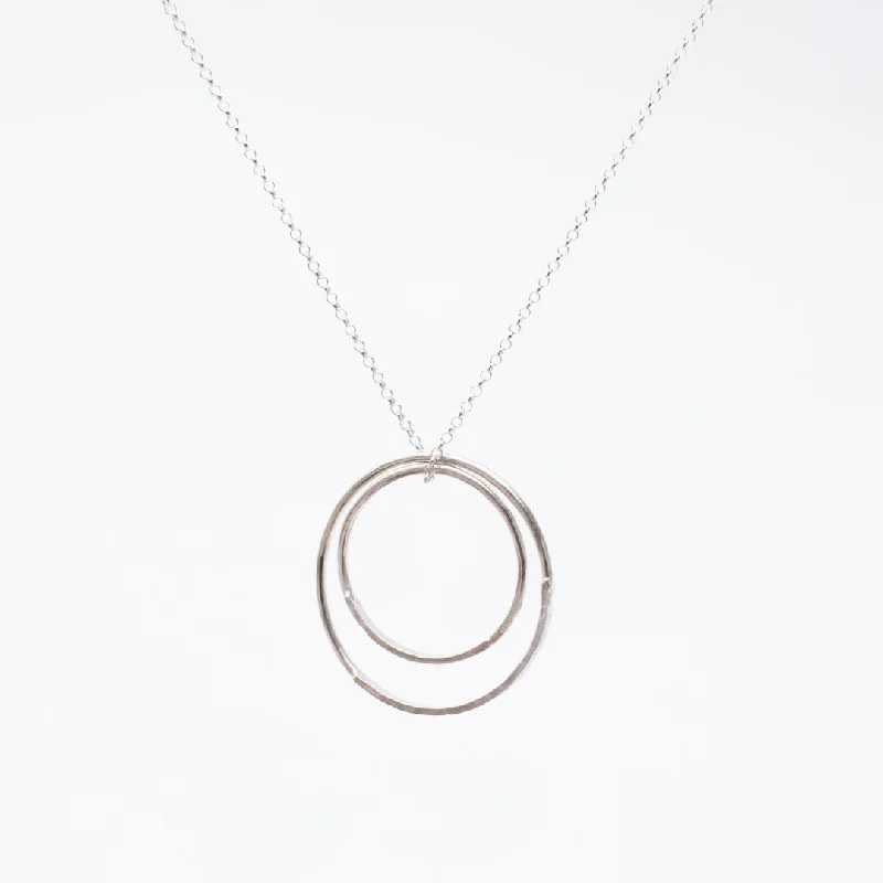 ladies-modern-y-drop-necklaces-Silver Large Double Hammered Necklace