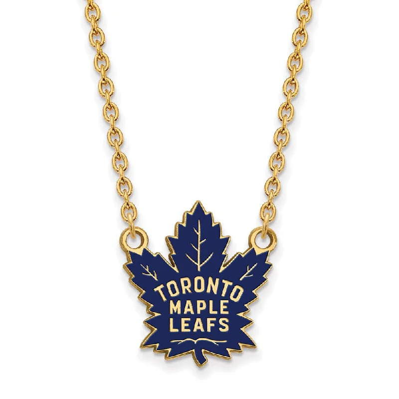 ladies-pearl-bar-pendant-necklaces-SS 14k Yellow Gold Plated NHL Maple Leafs LG Enamel Necklace, 18 Inch