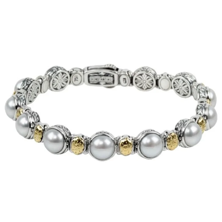 ladies-silver-pearl-bracelets-Sterling Silver & 18K Gold Pearl Bracelet