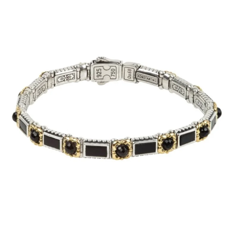 ladies-wraparound-pearl-bracelets-Sterling Silver & 18K Gold Onyx Bracelet