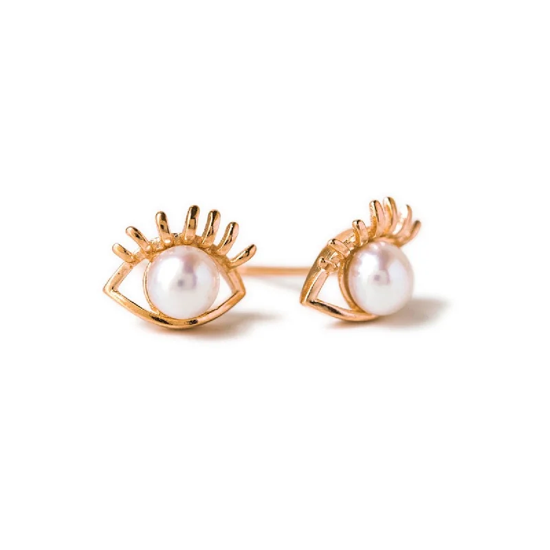 Ladies earrings vintage elegance -Hamsa Eye Pearl Stud Earrings