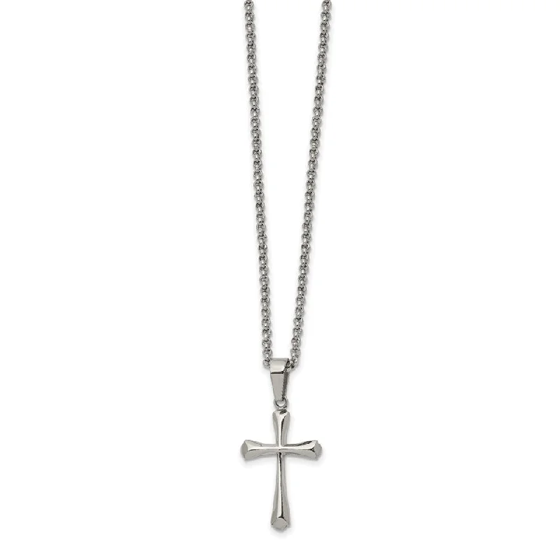 ladies-modern-heart-locket-necklaces-Stainless Steel Polished Cross Necklace, 22 Inch