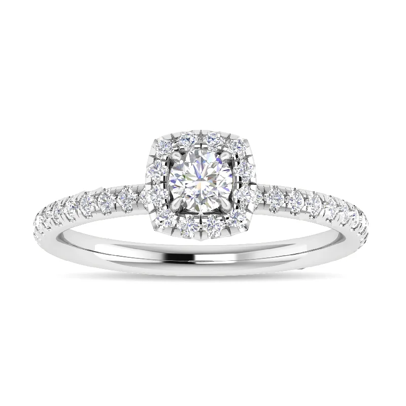 Ladies wedding rings etched vows -Diamond 3/4 Ct.Tw. Cushion Shape Engagement Ring in 10K White Gold