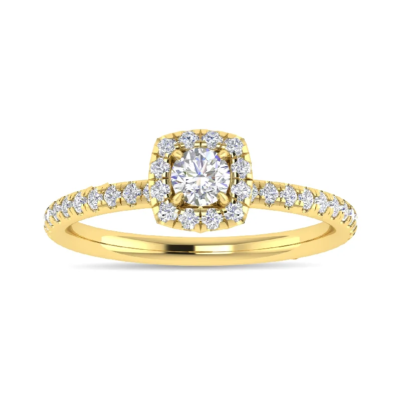 Ladies wedding rings for healer unions -Diamond 3/4 Ct.Tw. Cushion Shape Engagement Ring in 10K Yellow Gold