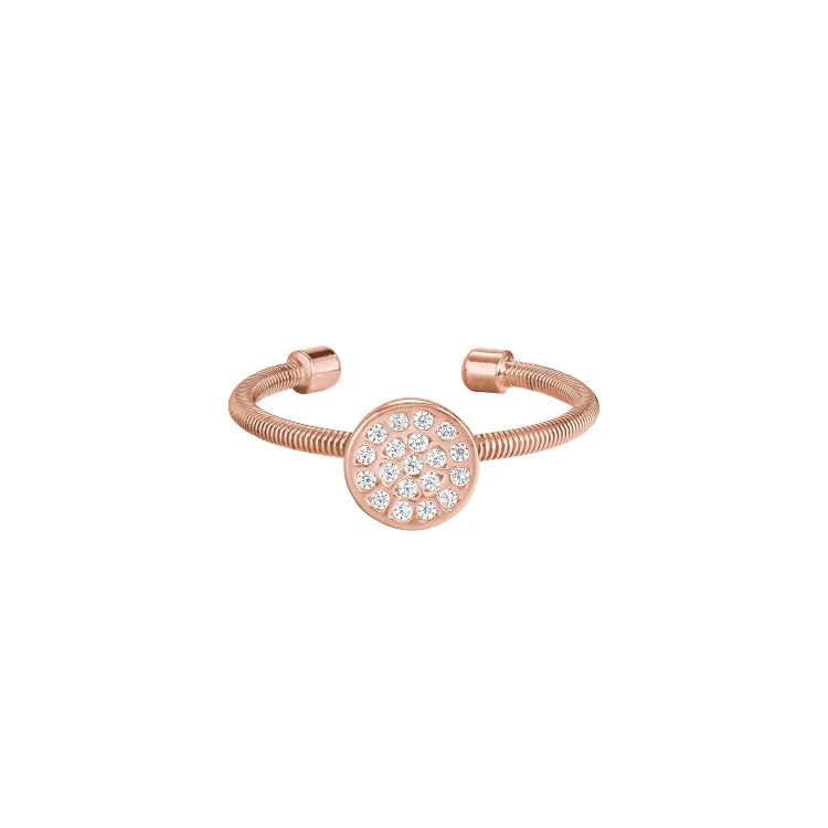 Ladies rings 24k white gold -Rose Gold Finish Sterling Silver Cable Cuff One Circle Ring with Simulated Diamonds