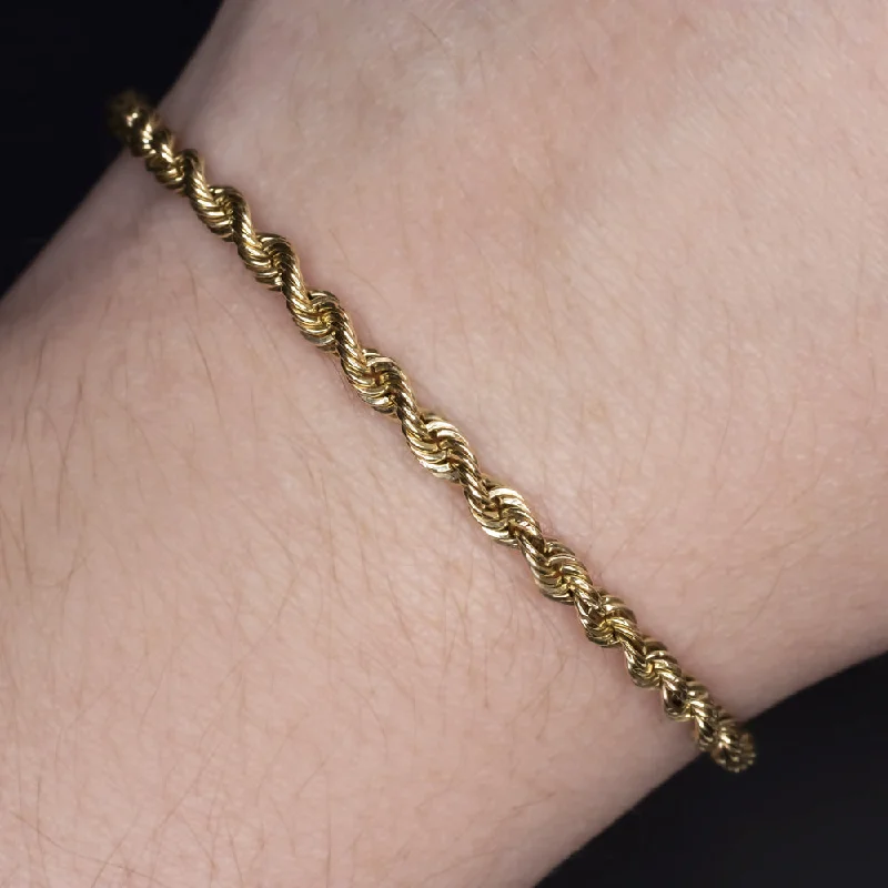 ladies-bridal-slider-bracelets-SOLID 14K YELLOW GOLD TWIST ROPE CHAIN BRACELET 3.2mm MENS LADIES CLASSIC SIMPLE