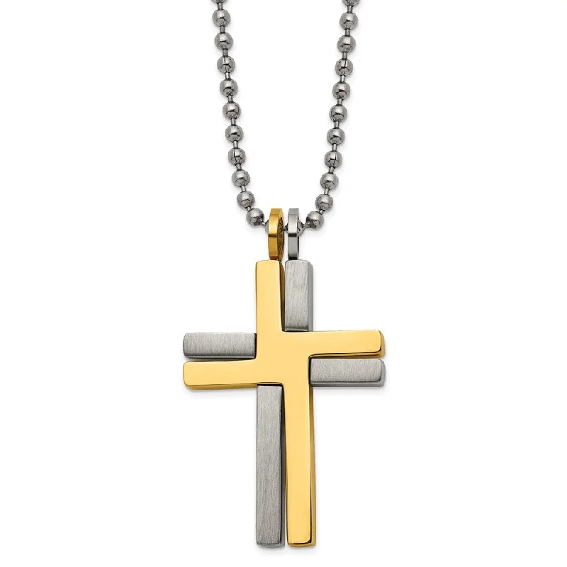 ladies-gemstone-beaded-choker-necklaces-Titanium, Gold Tone & Stainless Steel Moveable Cross Necklace, 22 Inch