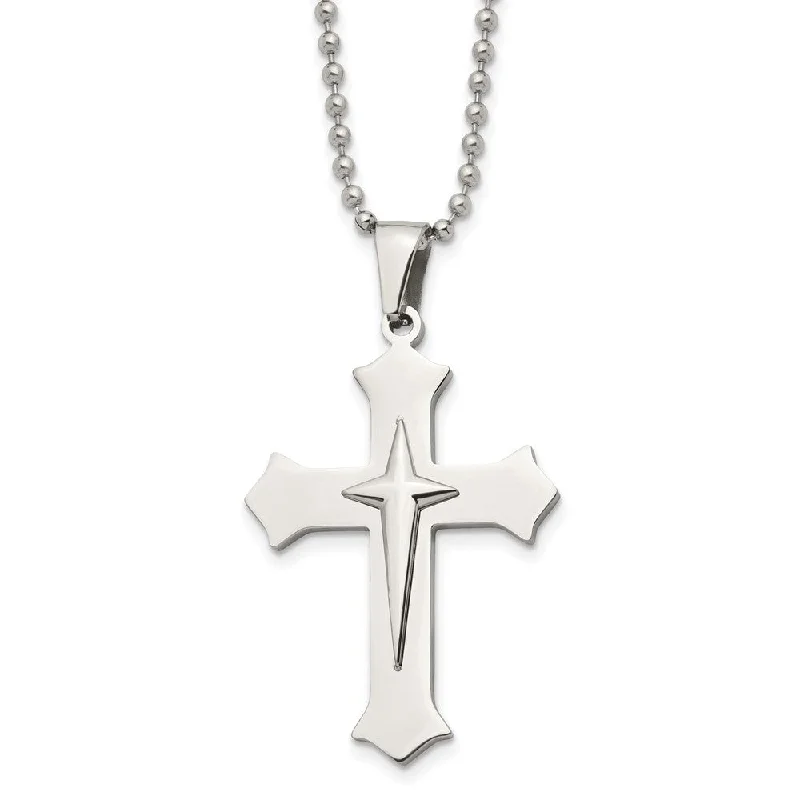 ladies-fashion-figaro-chain-necklaces-Stainless Steel Polished Double Cross Necklace, 24 Inch