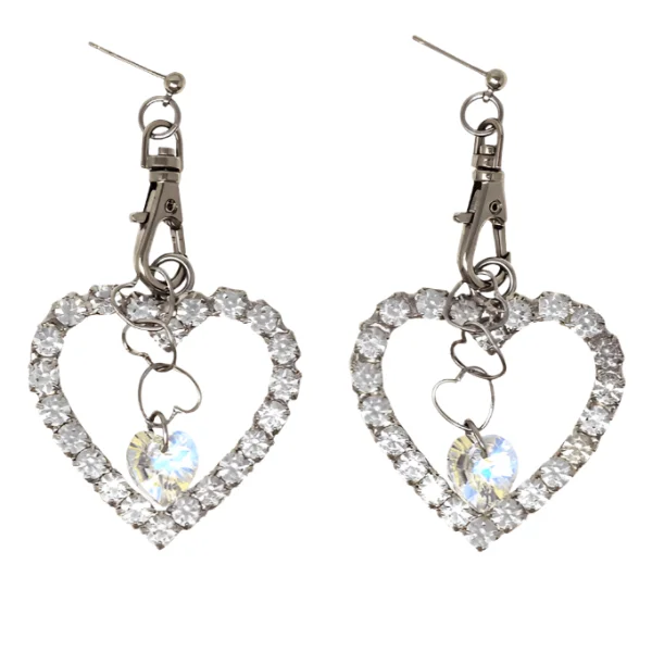 Ladies earrings for crew charm -Crystal Heart Earrings