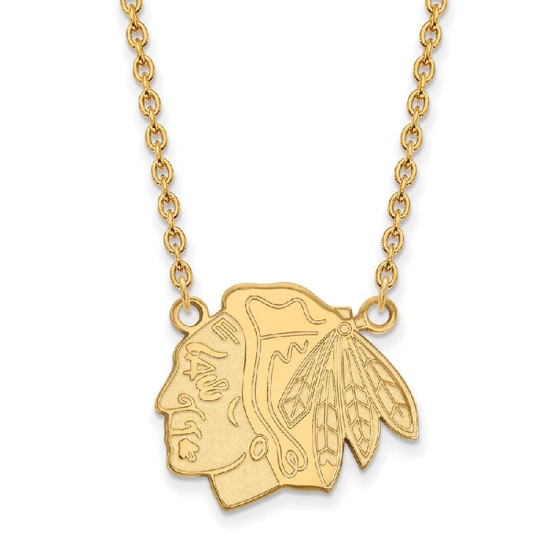 ladies-modern-heart-locket-necklaces-SS 14k Yellow Gold Plated NHL Chicago Blackhawks LG Necklace, 18 Inch