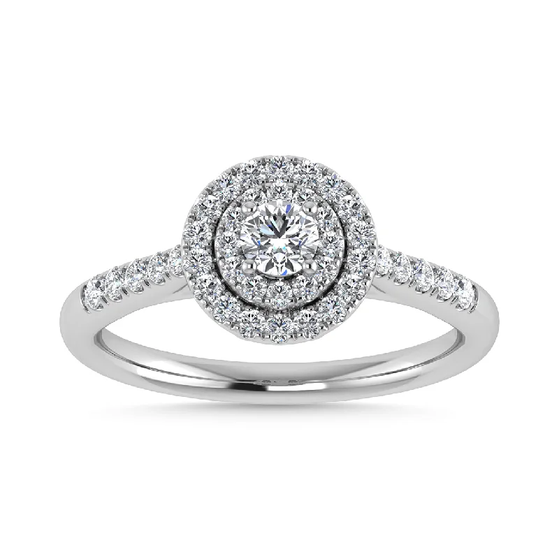 Ladies wedding rings dainty vows -Diamond 1/2 Ct.Tw. Halo Engagement Ring in 10K White Gold