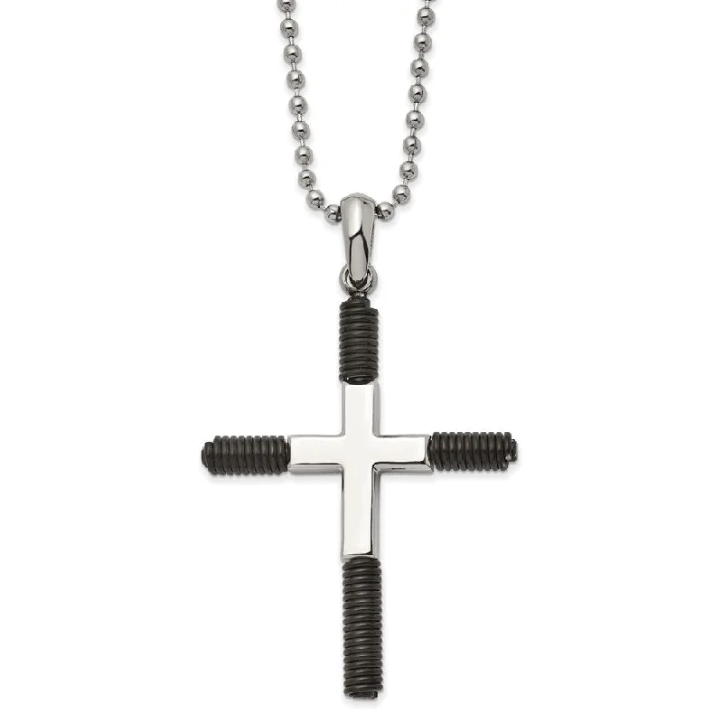 ladies-unique-box-chain-necklaces-Mens Stainless Steel & Black Plated Coiled XL Cross Necklace, 22 Inch