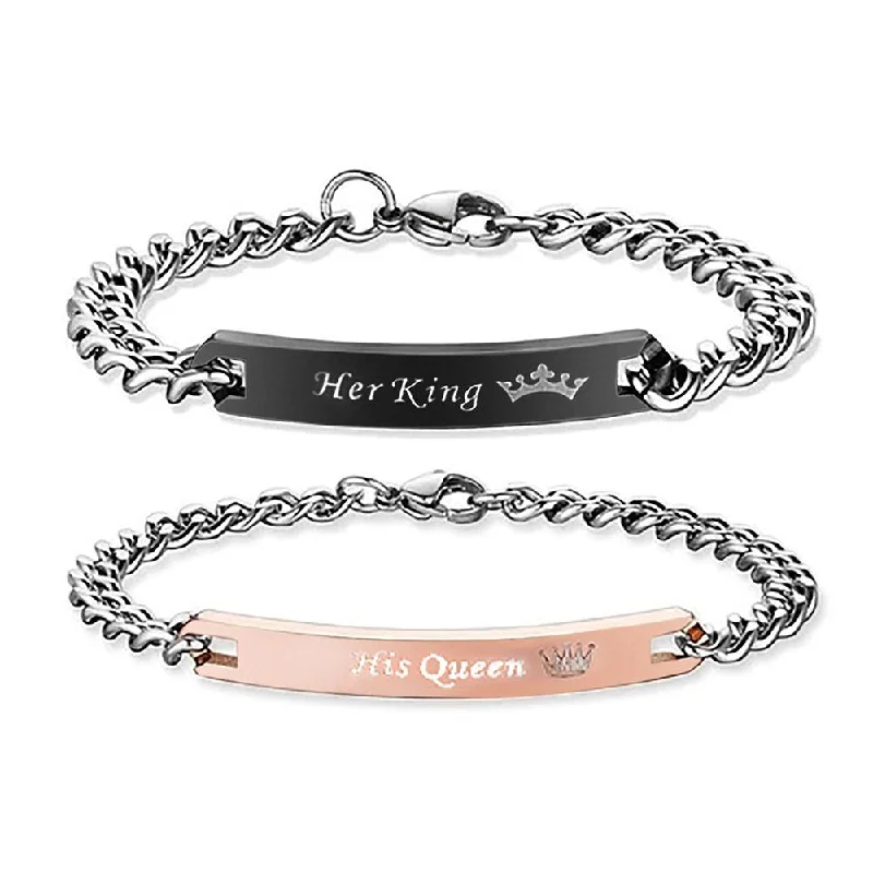 ladies-gift-adjustable-cuff-bracelets-Mahi Rhodium Plated Glamorous Her King and His Queen Love Couple Bracelet