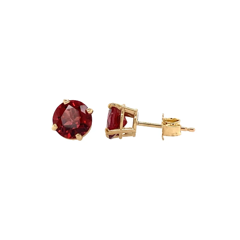 Ladies earrings with flare elegance -Garnet Stud Earrings in Yellow Gold by B&C