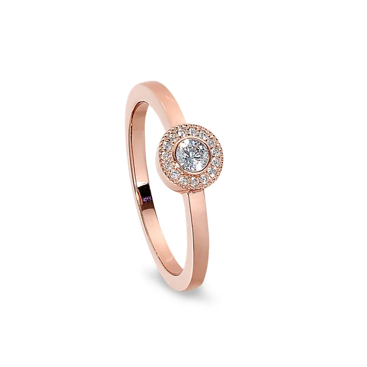 Ladies rings cute elegance -Rose Gold Finish Sterling Silver Micropave Round Simulated Diamond Ring with Simulated Diamonds Size 5