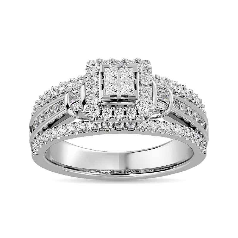 Ladies wedding rings for reunion vows -Diamond Engagement Ring 3/4 ct tw in 10K White Gold