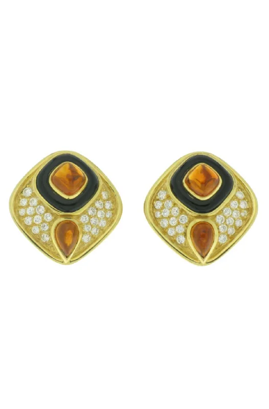 Ladies earrings fun elegance -Marina B Diamond Citrine Onyx Gold Earrings