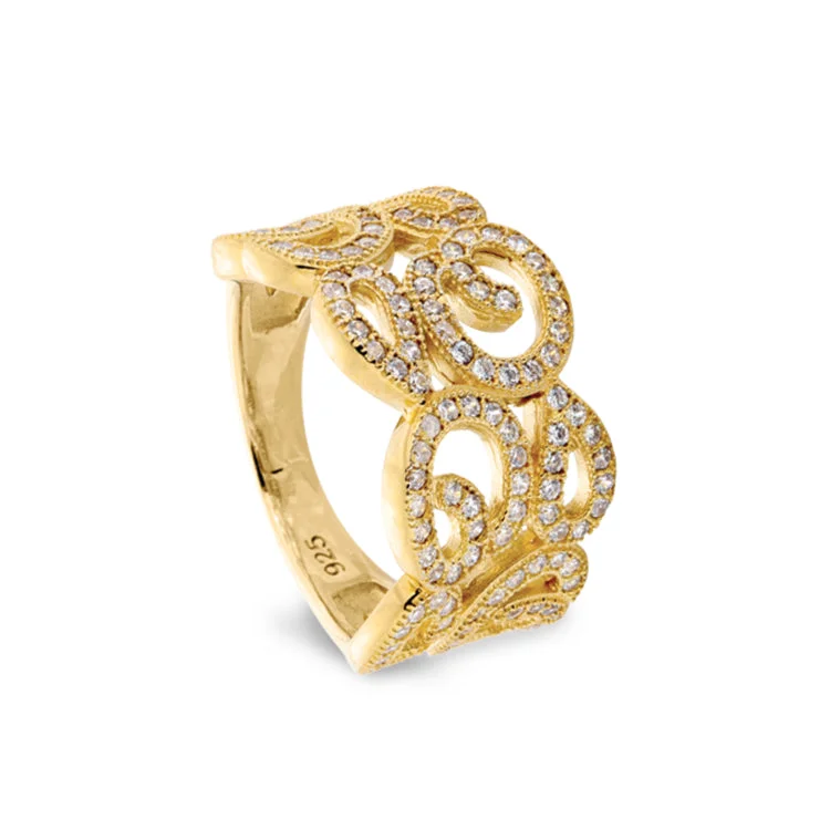 Ladies rings with cub shine -Gold Finish Sterling Silver Micropave Swirl Ring with 126 Simulated Diamonds