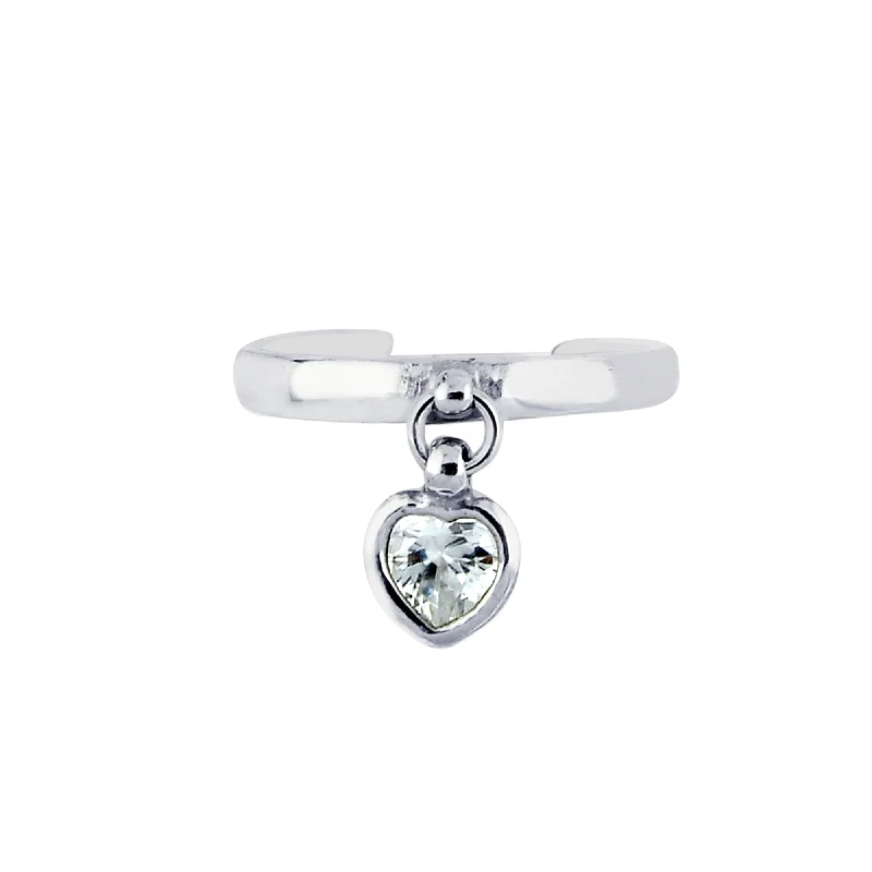 Ladies rings satin elegance -Silver Dangle CZ Heart Toe Ring