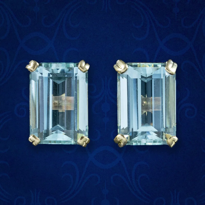 Ladies earrings fine elegance -Vintage Aquamarine Stud Earrings 18ct Gold 12ct Total