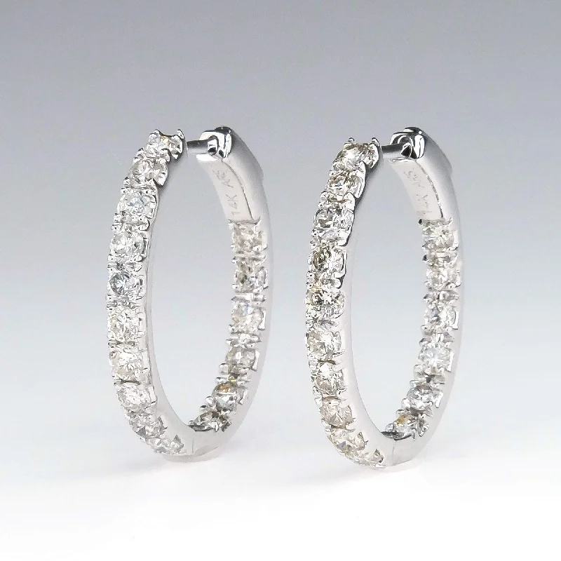 Ladies earrings fancy elegance -Diamond 2.00ctw Inside Out Hoop Earrings in 14K White Gold