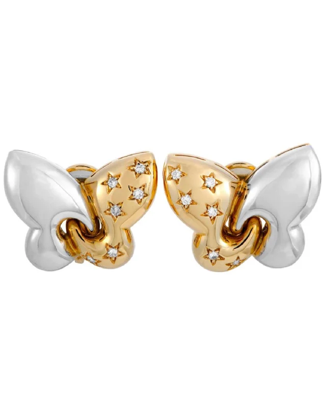 Ladies earrings vintage vibes -Bulgari Farfalle Diamond White and Yellow Gold Butterfly Clip-On Earrings